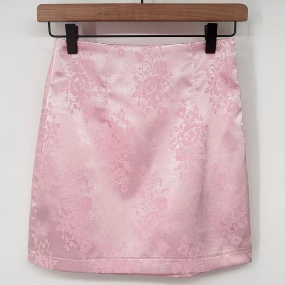 Princess Polly Light Pink Floral Blossom Satin Mini Skirt Size 0 - Picture 1 of 4